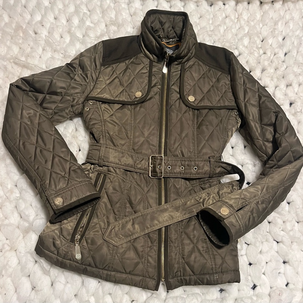 Vince Camuto Quilted Belted Jacket in Olive
